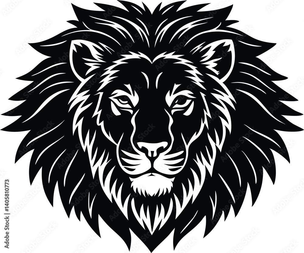 Lion Head Silhouette Black Vector Illustration in Bold Style Stock ...
