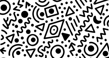 Fototapete - Geometric Patterned Composition: An intricate pattern featuring an arrangement of simple geometric shapes. The design evokes a sense of order and visual appeal, with bold lines and shapes.