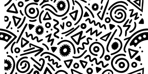 Fototapete - Abstract Geometric Pattern: A dynamic and visually engaging pattern composed of diverse geometric shapes. Featuring a blend of lines, curves, and angular forms.