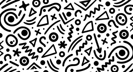 Poster - Abstract Geometric Pattern: A mesmerizing and versatile black and white abstract pattern composed of various shapes and lines.