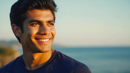 Poster - Close-up view of a person standing near a body of water, potentially enjoying the scenery.