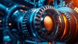 © EmmaStock - A cinematic low-angle shot of giant turbine gears rotating inside a massive power plant, symbolizing industrial energy, with copy space
