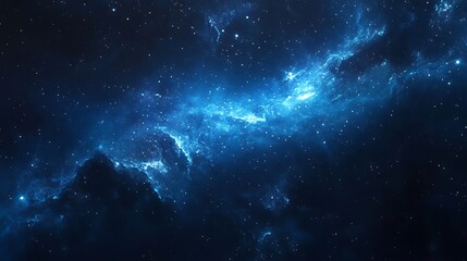 Star-Filled Galaxy with Bright Blue Nebulae, A stunning view of a star-filled galaxy with bright blue nebulae and countless stars scattered