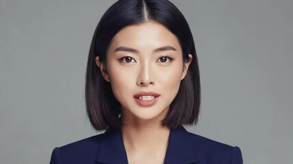 Poster - A woman poses in a blue suit, ready for her close-up.