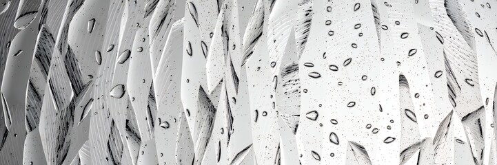 Poster - Abstract white and gray background with droplet like shapes and textured surfaces close up view