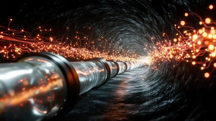 Leinwandbilder - Dynamic flow of energy through a modern pipeline underground tunnel digital art high-tech environment futuristic viewpoint