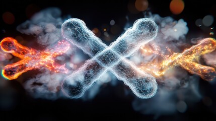 Poster - Dynamic energy clash digital realm abstract art high-contrast conceptual view molecular interaction