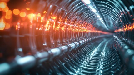 Poster - Illuminated energy flow high-tech tunnel digital art futuristic environment perspective view conceptual innovation