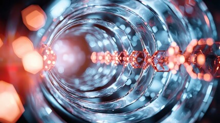 Poster - Dynamic light patterns in futuristic tube structure modern art gallery digital artwork indoor environment close-up view abstract concept