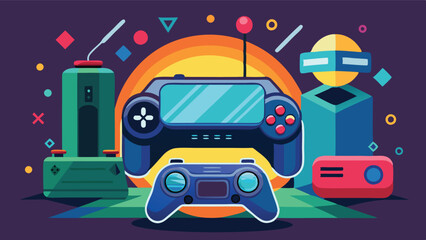 Leinwandbilder - Vector illustration showcasing various gaming devices and accessories in a colorful layout with playful design elements