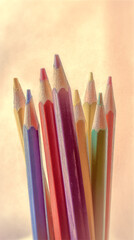 Poster - Close-up of colorful pencils, showing textured surfaces and sharpened tips. Represents creativity, art, and childhood, suitable for educational or artistic concepts