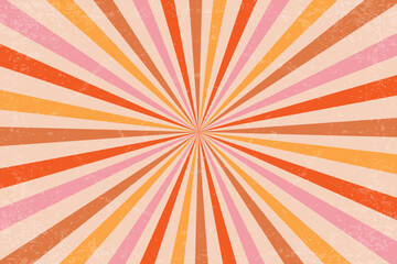 Poster - retro pattern with groovy sun beams. radial rays with grunge texture. vintage abstract 70s design wi