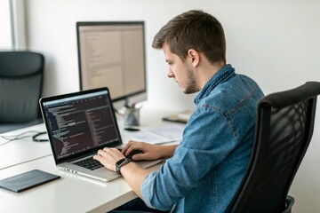young male worker software developer, busy professional business man company employee, latin busines