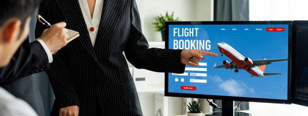 Poster - online flight booking website provide brisk reservation system . travel technology concept .