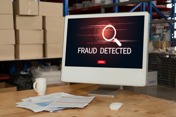 Poster - cyber security software show alert of cyber attack for protection snugly. danger from virus, phishin