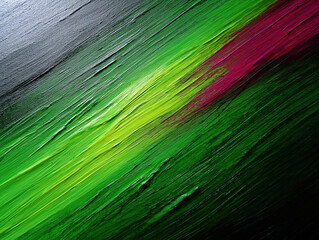 Poster - Vibrant abstract painting with bold green and pink colors in thick brush strokes