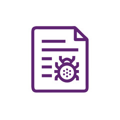 Poster - Bug Report Icon: Clean, modern line art showcases a bug icon superimposed on a document, representing meticulousness, debugging, and problem-solving. 