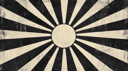 Poster - A sunburst design element on a textured black and white striped background illustration