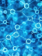 Poster - Abstract connected dots on bright blue background. Technology concept illustration