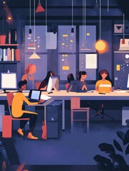 Poster - People working in modern, creative work environment illustration