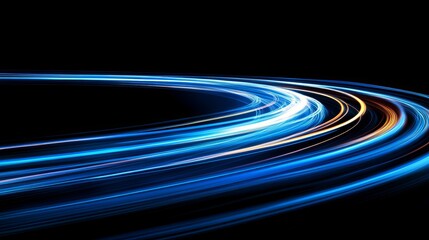 Poster - Abstract image showing light trails in blue and gold colors against a dark background scene view