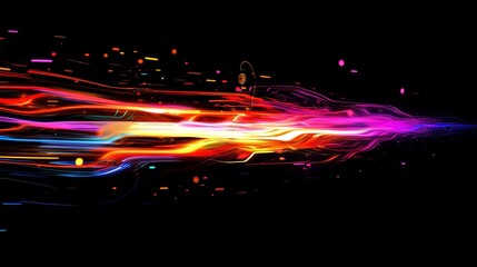 Poster - Abstract rendering with vibrant light streaks and particles on a dark background scene effect design