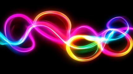 Poster - Abstract image of colorful glowing light trails on a black background with curved shapes and bright colors