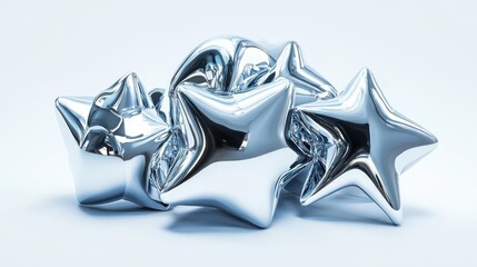 Poster - 3d chrome metal brutalism shapes and stars. abstract liquid mercury metallic icon. 3d rendering alum