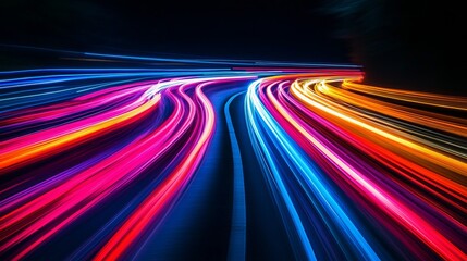 Poster - Abstract light trails in motion with vibrant colors creating a dynamic and futuristic effect