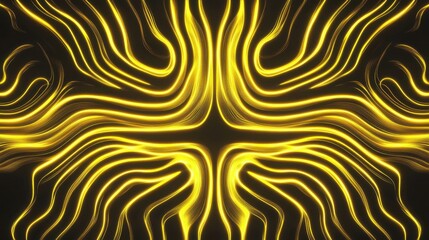 Poster - 3d render, abstract neon wallpaper. Yellow glowing lines over black background. Streaming energy illustration