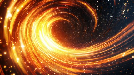 Poster - Glowing vortex of light and energy with swirling orange and yellow streaks in a dark space scene