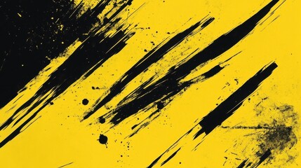 Poster - A dynamic abstract black and yellow background with brush strokes. AI generation. illustration