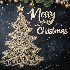 Wall Mural - golden christmas tree and 