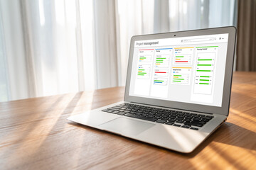 Poster - project planning software for modish business project management on the computer screen showing time