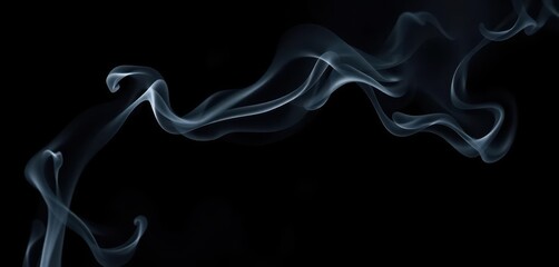 ethereal wisps of gray smoke curl and swirl against a deep black backdrop, contrast, shadows