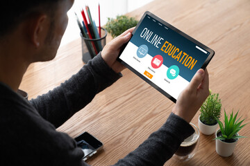 Poster - e-learning website with modish sofware for student to study online on the internet network
