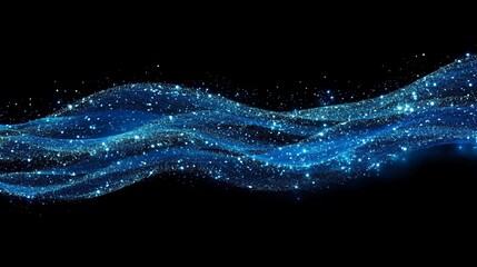 Poster - A blue glittering wave flowing across a black background with sparkling particles effect design element