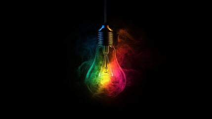 Poster - A lightbulb with colorful smoke around it against a dark background creating a vibrant display of colors