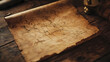 © Thiago - Aged treasure map on rustic wooden table: a close-up view. Enigma Chronicles. Illustration