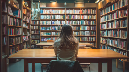 Poster - Student studying and reading books in the library