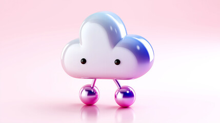 Aufkleber - Cute cloud character walking on pink balls on pink background