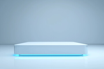 Poster - White empty futuristic podium illuminating with blue neon light