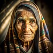 © Neslihan - Portrait of a old village woman, shot in shadows, with a vertical beam of light projected onto her eye