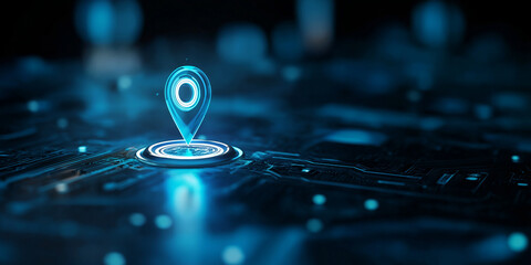 Fototapete - Glowing location pin showing digital global positioning system on futuristic circuit board