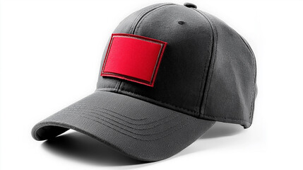 Poster - Gray baseball cap featuring customizable red rectangle patch for branding