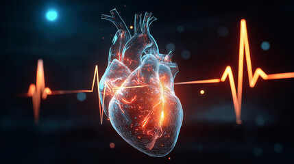 Aufkleber - Human heart beating showing electrocardiogram background healthcare and medical concept
