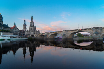 Wall Mural - embankment of dresden and river elbe, historical center of dresden with a view of the cathedral