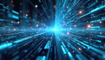 Leinwandbilder - Digital abstract space of communication tech. Glowing lines, data streams create futuristic concept. Tech background for business, science, software design, innovation. Hi-tech digital technology.
