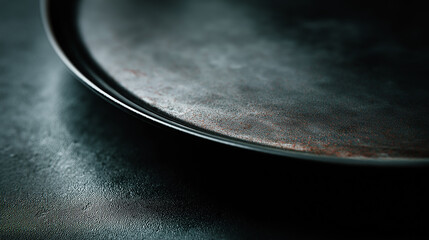 Aufkleber - Empty dark round plate showing metallic texture on dark background