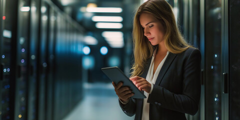 Aufkleber - Technician monitoring network servers using digital tablet in data center